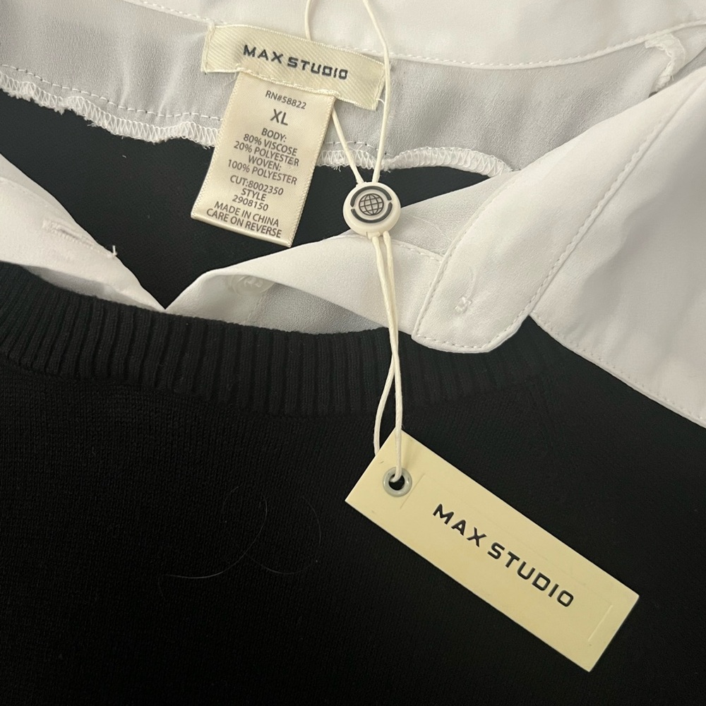 Max Studio Black with whiteCollared Dress size XL NWT